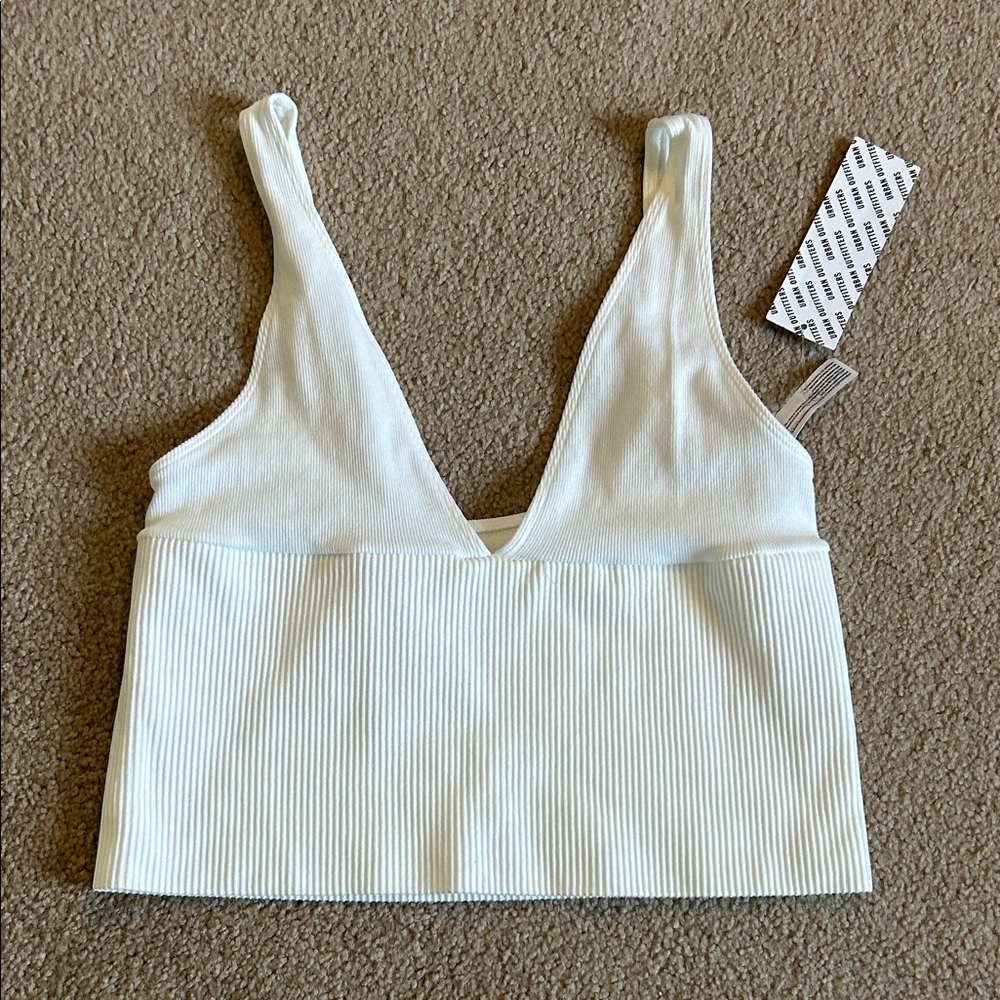 White Ribbed V-Neck Bralette Top